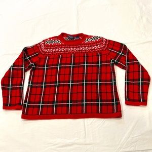 Liz Claiborne Crazy Horse Vintage Holiday Plaid Ramie Cotton  Pullover Sweater